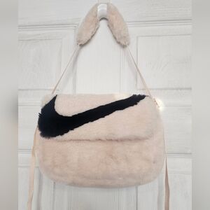 Nike Y2K Faux Fur Mini Bag Blush Pink Black Swoosh Shoulder Crossbody